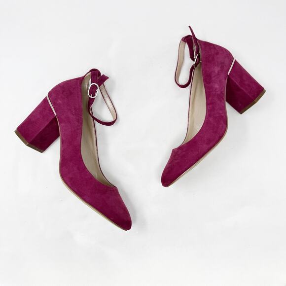 [White House Black Market] Plum Suede Chunky Almond Toe Ankle Strap Heels Sz 8.5 - Picture 3 of 10